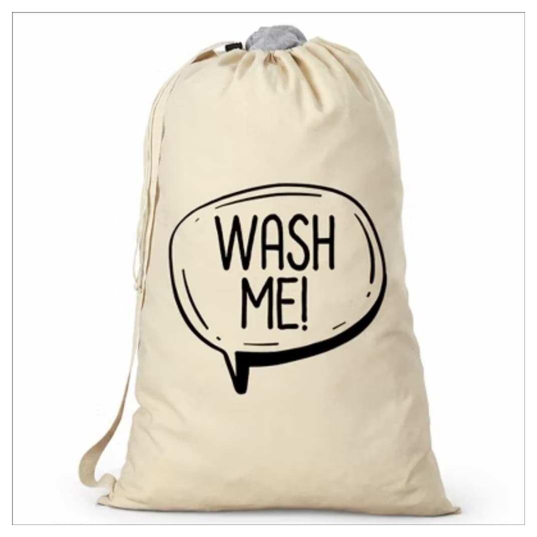 A Foldie bag with a Wash Me speech bubble